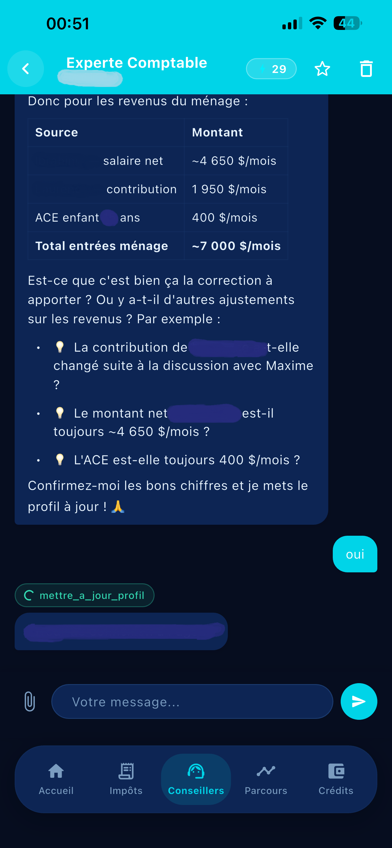 Conversation avec Léa sur vos revenus